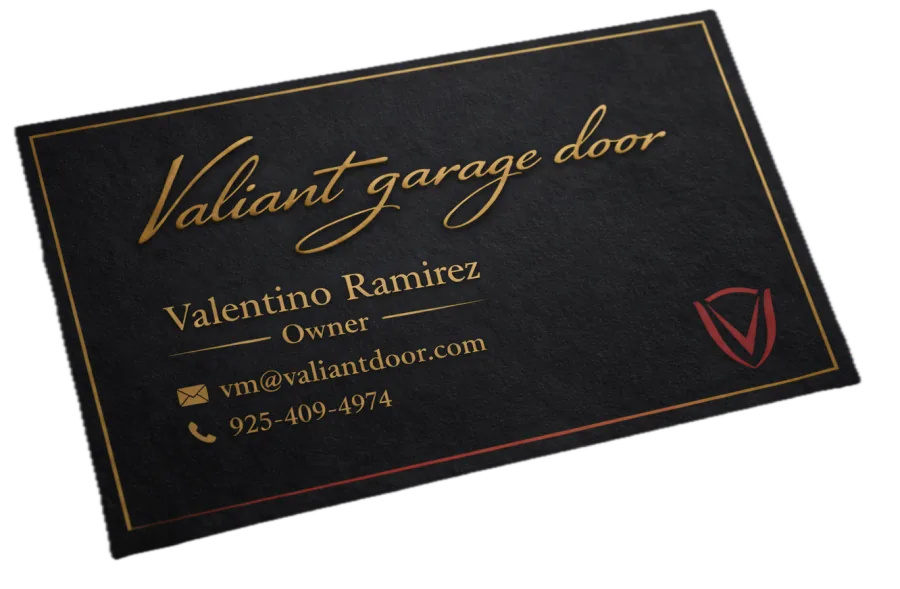 Business card for Valentino Ramirez, founder of Valiant Garage Door